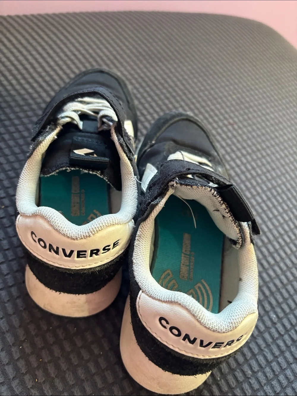 Converse Kids Black and White Sneakers with Hook-and-Loop Strap